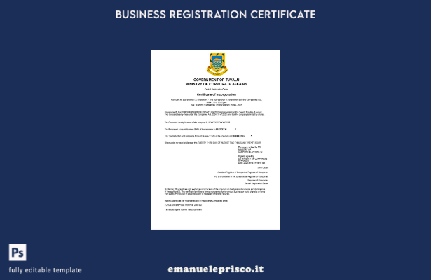 certificato di registrazione aziendale di Tuvalu in stile verificato Modello Wor